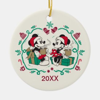 Vintage Mickey & Minnie | Cozy Christmas Ceramic Ornament
