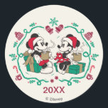 Vintage Mickey & Minnie | Cozy Christmas Classic Round Sticker<br><div class="desc">It's time to share the warmth of the holidays with Mickey and Minnie in this vintage cozy Christmas graphic.</div>