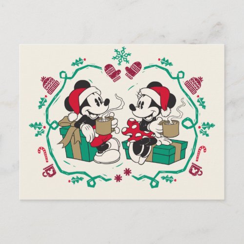 Vintage Mickey  Minnie  Cozy Christmas Holiday Postcard