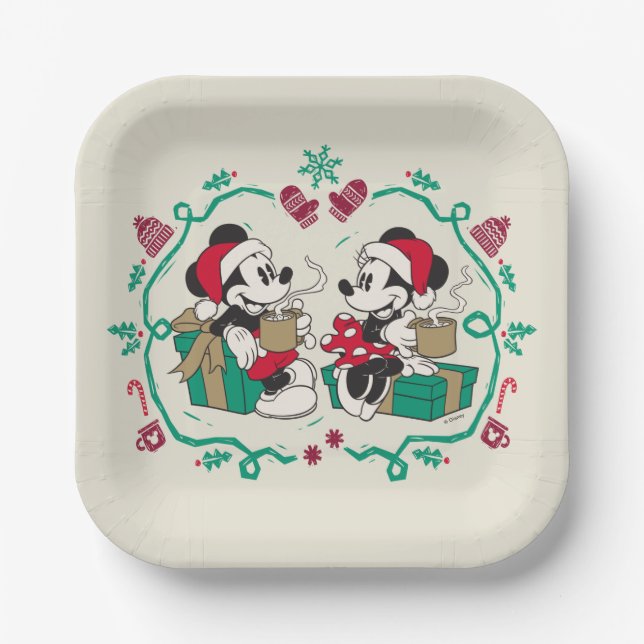 Vintage Mickey & Minnie | Cozy Christmas Paper Plates (Front)