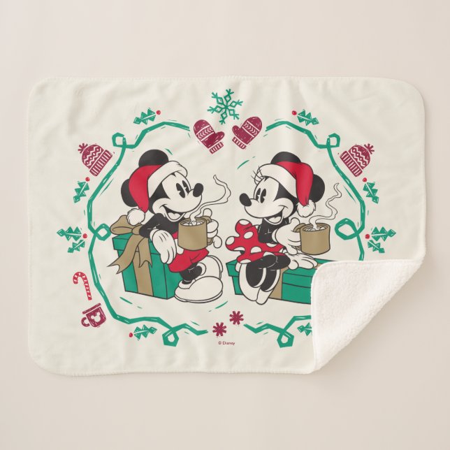 Vintage Mickey & Minnie | Cozy Christmas Sherpa Blanket (Front (Horizontal))