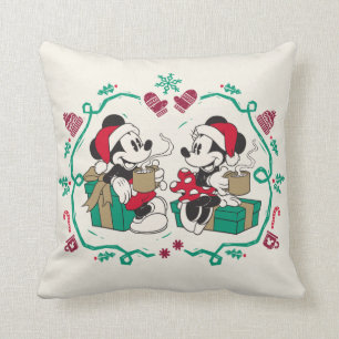 Vintage Mickey & Minnie Cozy Christmas Throw Pillow