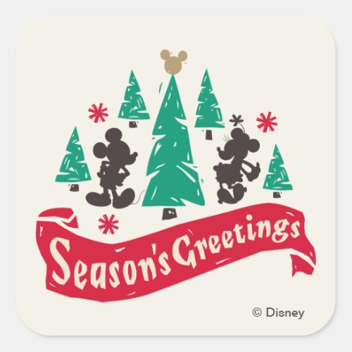 Vintage Mickey & Minnie | Season's Greetings Square Sticker