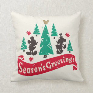 Vintage Mickey & Minnie Season's Greetings Throw Pillow
