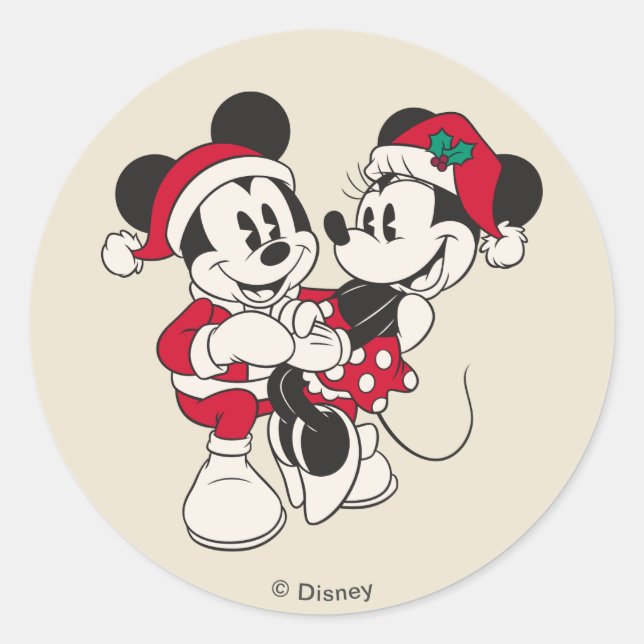 Vintage Mickey & Minnie | Warm & Cozy Classic Round Sticker (Front)