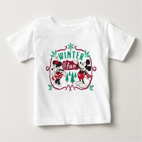 Vintage Mickey  Minnie  Winter Fun Baby T_Shirt