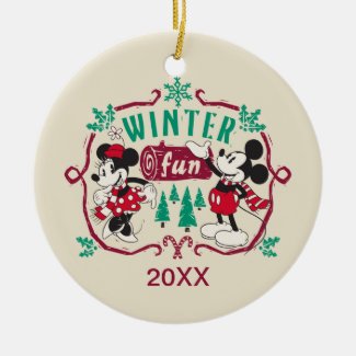 Vintage Mickey & Minnie | Winter Fun Ceramic Ornament