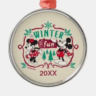 Vintage Mickey & Minnie | Winter Fun Metal Ornament