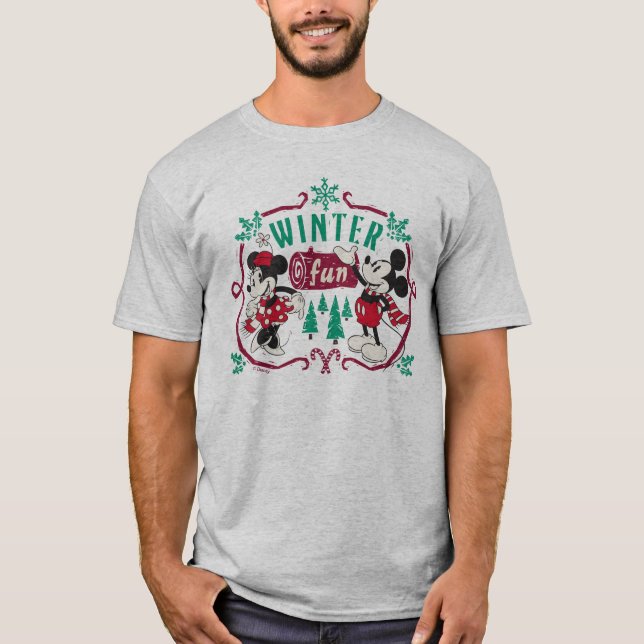 Vintage Mickey & Minnie | Winter Fun T-Shirt (Front)