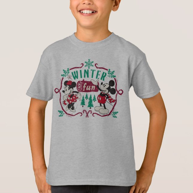 Vintage Mickey & Minnie | Winter Fun T-Shirt (Front)