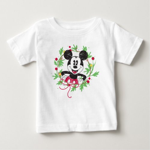 Vintage Mickey Mouse  Christmas Wreath Baby T_Shirt