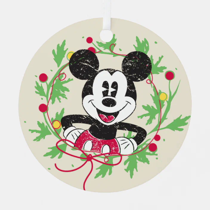 vintage mickey mouse christmas wreath metal ornament zazzle com