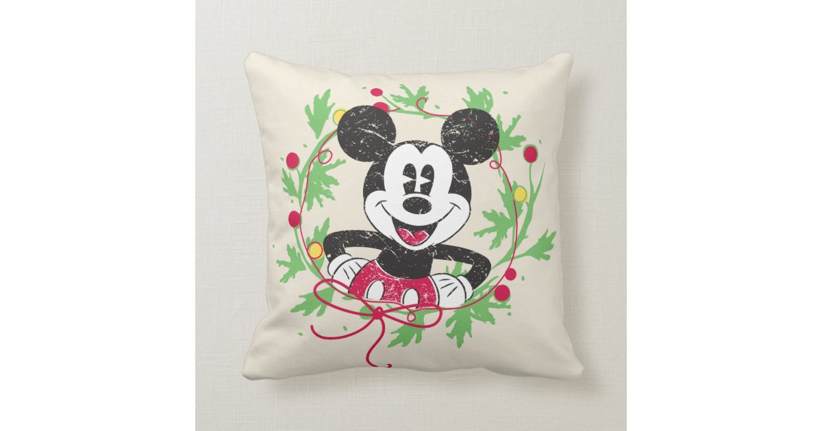 Vintage Mickey Mouse Christmas Wreath Throw Pillow Zazzle Com