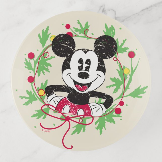 Vintage Mickey Mouse | Christmas Wreath Trinket Tray (Front)