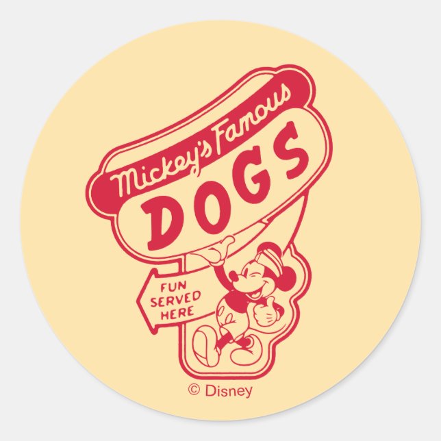 Vintage Mickey Mouse Hot Dog Sign Classic Round Sticker (Front)