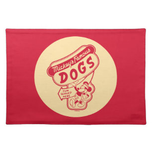 Vintage Mickey Mouse Hot Dog Sign Cloth Placemat