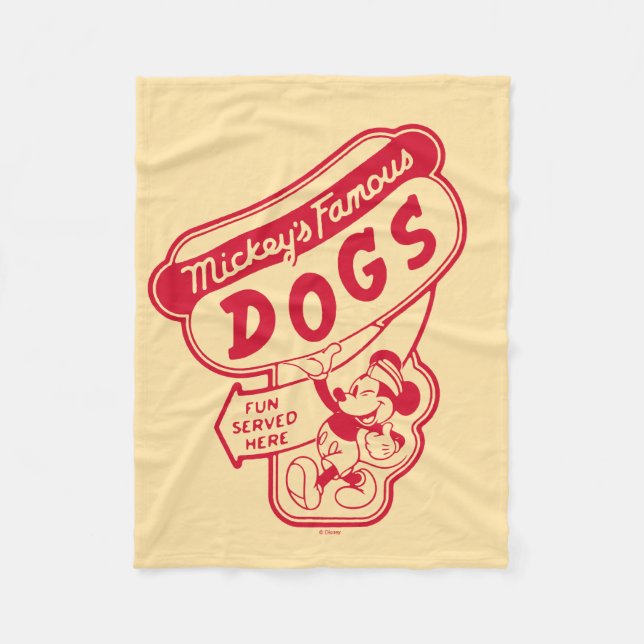 Vintage Mickey Mouse Hot Dog Sign Fleece Blanket (Front)