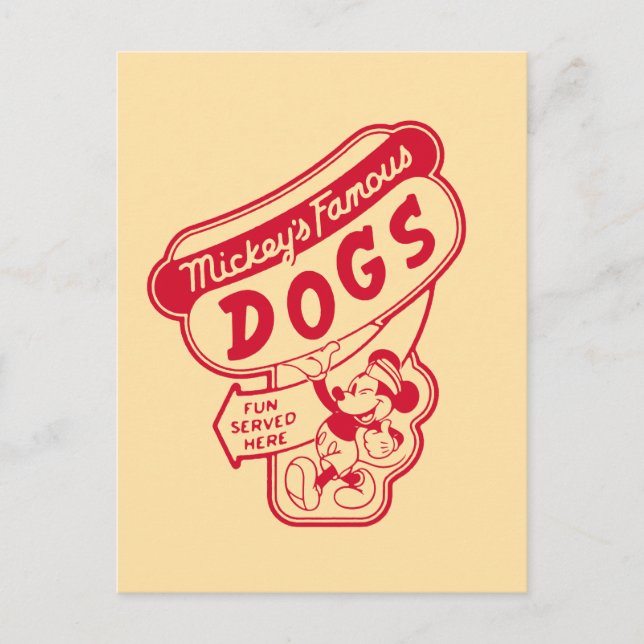 Vintage Mickey Mouse Hot Dog Sign Postcard (Front)