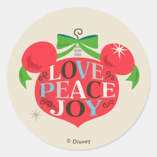 Vintage Mickey Mouse  Love Peace  Joy Classic Round Sticker