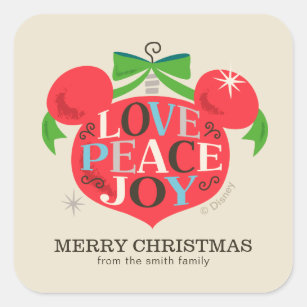 Vintage Mickey Mouse   Love, Peace & Joy - Custom Square Sticker