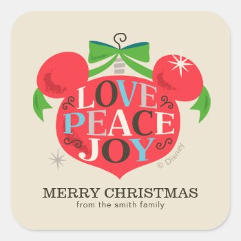 Vintage Mickey Mouse | Love  Peace & Joy - Custom Square Sticker by MickeyAndFriends at Zazzle