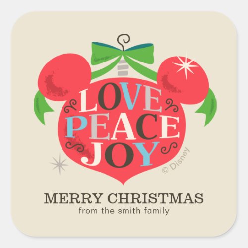Vintage Mickey Mouse  Love Peace  Joy _ Custom Square Sticker