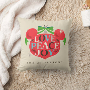 Vintage Mickey Mouse Love, Peace & Joy - Family Throw Pillow