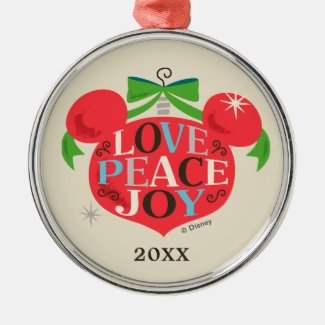 Vintage Mickey Mouse | Love, Peace & Joy Metal Ornament