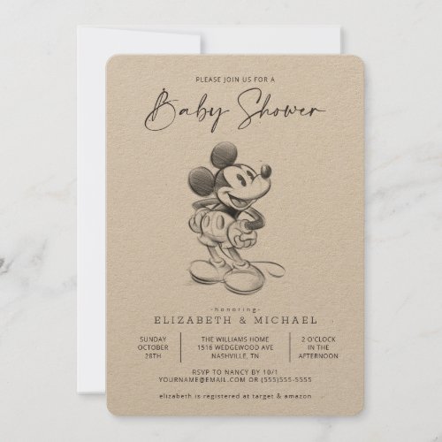 Vintage Mickey Mouse Sketch Baby Shower Invitation