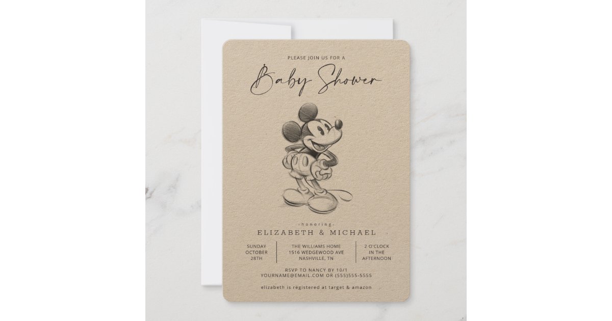 Simple Modern Mickey and Friends Baby Shower Invitation