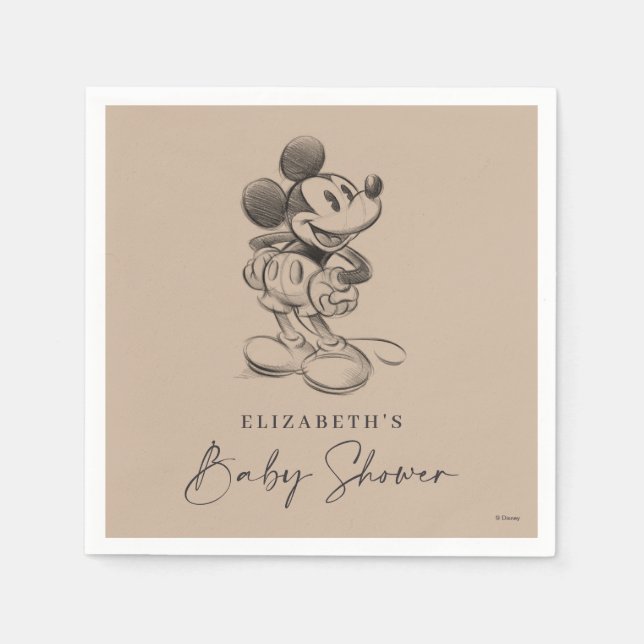 Vintage Mickey Mouse Sketch Baby Shower Napkins (Front)