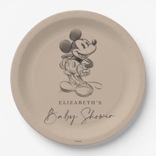 Vintage Mickey Mouse Sketch Baby Shower Paper Plates