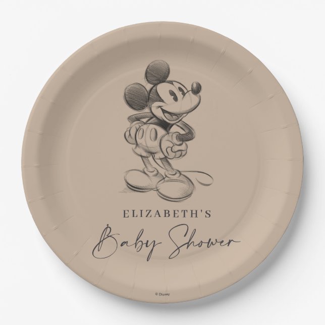 Vintage Mickey Mouse Sketch Baby Shower Paper Plates (Front)