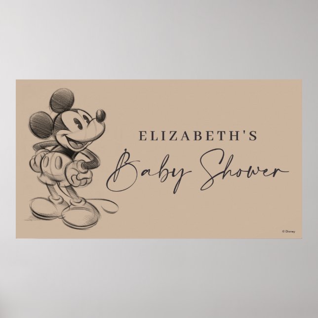 Vintage Mickey Mouse Sketch Baby Shower Poster (Front)