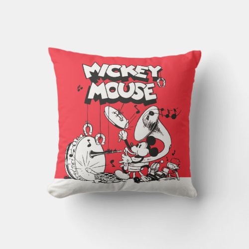 Vintage Mickey Silly Insturments Throw Pillow