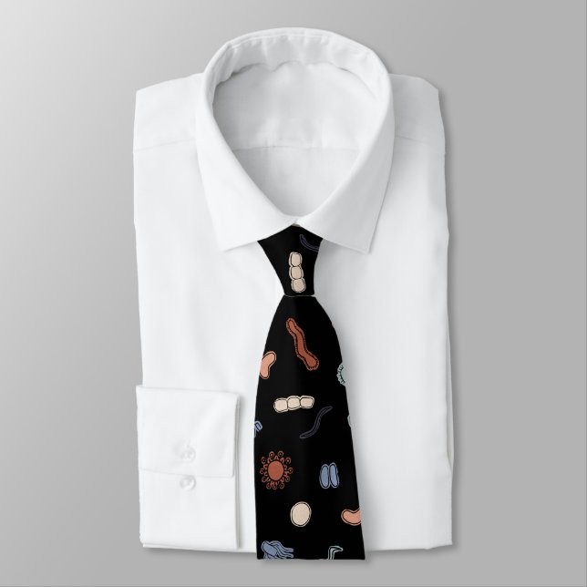 Vintage Microbiology - Black Outlines on Black Neck Tie (Tied)