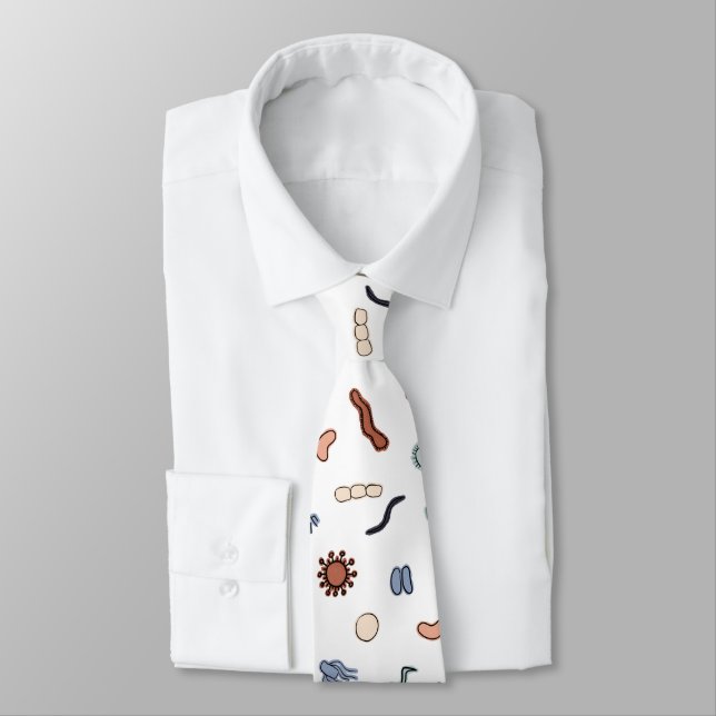 Vintage Microbiology - Black Outlines on White Neck Tie (Tied)
