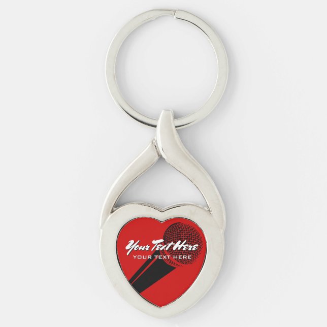 Vintage microphone audio mic design custom heart keychain (Front)