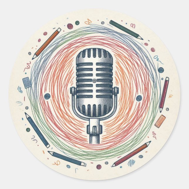 Vintage microphone classic round sticker (Front)