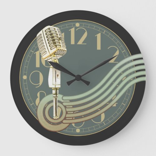 Vintage Microphone Large Clock