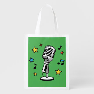 Vintage Microphone Music Notes Retro Singing Desig Grocery Bag