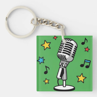 Vintage Microphone Music Notes Retro Singing Desig Keychain
