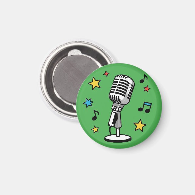 Vintage Microphone Music Notes Retro Singing Desig Magnet (Front/Back)
