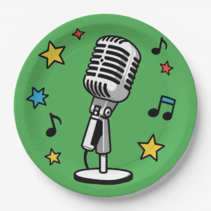 Vintage Microphone Music Notes Retro Singing Desig Paper Plates