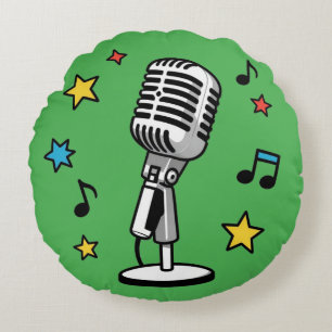 Vintage Microphone Music Notes Retro Singing Desig Round Pillow