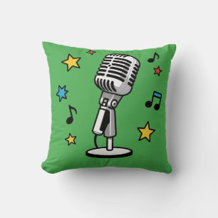 Vintage Microphone Music Notes Retro Singing Desig Throw Pillow