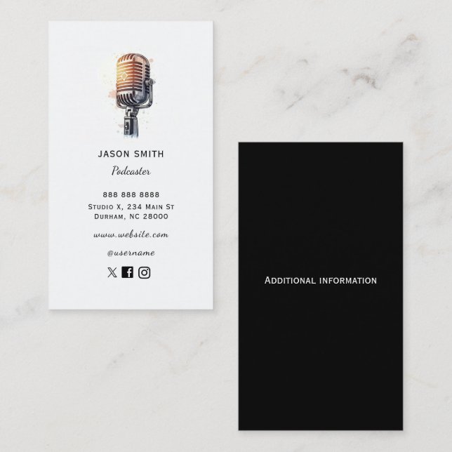 Vintage microphone Podcaster  Business Card (Front/Back)