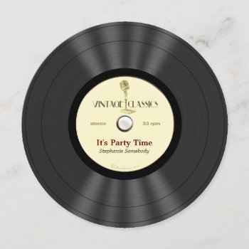 Vintage Microphone Vinyl Record Party Invitations by Specialeetees at Zazzle