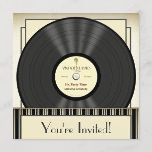 Vintage Microphone Vinyl Record Party Invitations