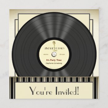 Vintage Microphone Vinyl Record Party Invitations by Specialeetees at Zazzle
